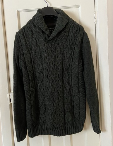 Men wool green cable knit - wool,