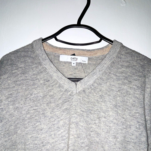 Celio men grey v neck - grey, v-neck