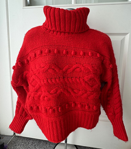 Women red wool cable - wool,