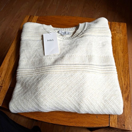 Men ecru knit crew - m&s,