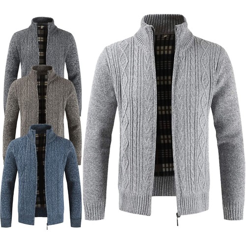 Mens fleece lined zip cable - up,