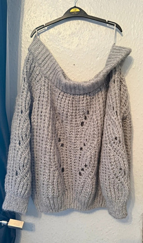Grey cable knit boat - knit, neck