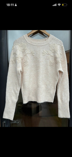 Ivory crew neck wool blend - ivory,
