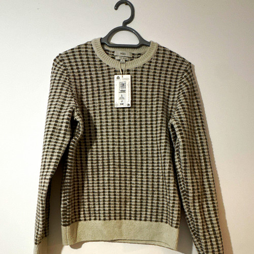 Wool acrylic knit check - m&s,